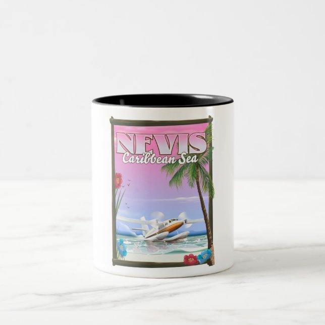 Taza Bicolor Poster de Nevis Holiday. (Centro)