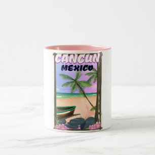 Taza Bicolor Póster de playa Cancun México.