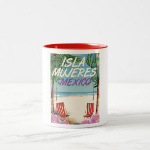 Taza Bicolor Póster de playa Isla Mujeres México