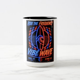 Taza Bicolor Póster de surf de neón Vibe Wave – Estética retro