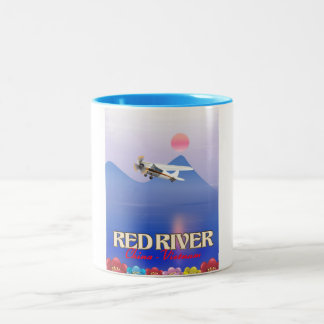 Taza Bicolor Poster de Vacaciones de Río Rojo en Camboya