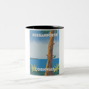 Taza Bicolor Póster de viaje a Perranporth Cornwall