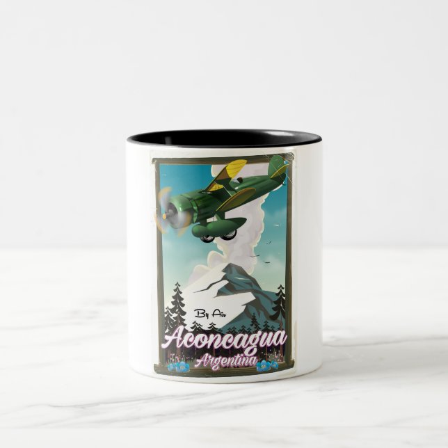 Taza Bicolor Póster de viaje Aconcagua Argentina (Centro)