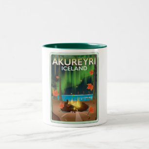 Taza Bicolor Póster de viaje Akureyri Islandia