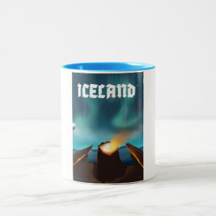 Taza Bicolor Póster de viaje aurora boreal de Islandia