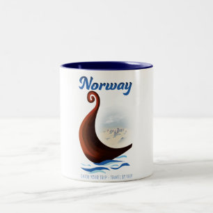 Taza Bicolor Póster de viaje de barco largo de Noruega