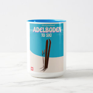 Taza Bicolor Póster de viaje de esquí Adelboden Suiza