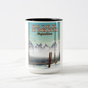 Taza Bicolor Póster de viaje de esquí de San Carlos de Bariloch