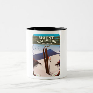 Taza Bicolor Póster de viaje de esquí Mount Bachelor Oregon