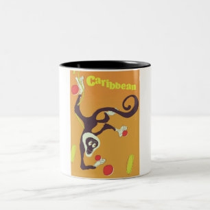 Taza Bicolor Póster de viaje de estilo vintage de mono del Cari