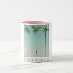 Taza Bicolor Póster de viaje de palmeras de Miami, Florida.