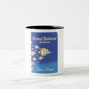 Taza Bicolor Póster de viaje de peces tropicales vintage de Gra
