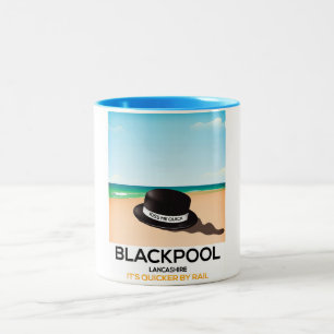 Taza Bicolor Póster de viaje de tren de Blackpool con sombrero 