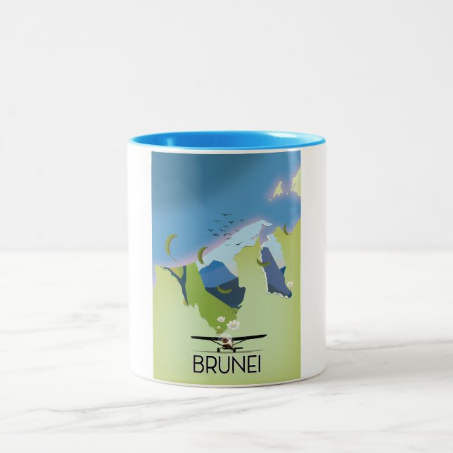 Taza Bicolor Póster de viaje del mapa de Brunéi (Centro)
