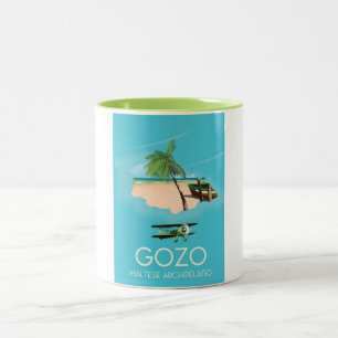 Taza Bicolor Póster de viaje del mapa de Gozo, archipiélago mal
