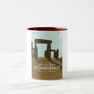Taza Bicolor Póster de viaje en tren a Stonehenge Wiltshire