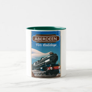 Taza Bicolor Póster de viaje en tren vintage de Aberdeen Escoci