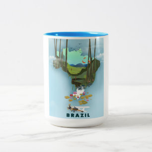 Taza Bicolor Póster de viaje ilustrado del mapa de Brasil