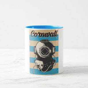 Taza Bicolor Póster de viaje náutico de Cornwall