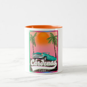 Taza Bicolor Póster de viaje vintage de Cárdenas Cuba