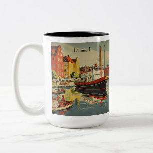 Taza Bicolor Póster de viaje vintage de Dinamarca personalizabl