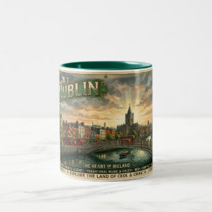 Taza Bicolor Póster de viaje vintage de Dublín