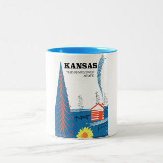 Taza Bicolor Poster de viaje vintage de Kansas "el estado del g