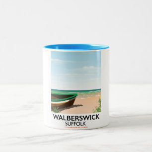 Taza Bicolor poster de viaje vintage de walberswick suffolk