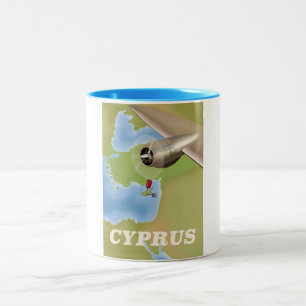 Taza Bicolor Póster de viaje vintage mapa de Chipre