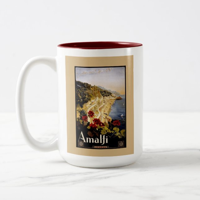 Taza Bicolor Poster de Viajes de la Costa Amalfitana (Izquierda)