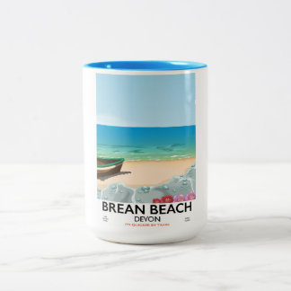 Taza Bicolor Poster de viajes de la época de Brean Beach Devon