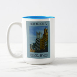 Taza Bicolor Poster de Viajes por Vintage de Miami Beach Florid