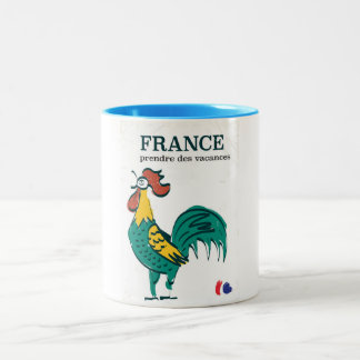 Taza Bicolor Poster de viajes vintage de cockerel de Francia