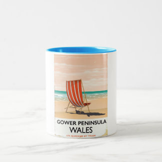 Taza Bicolor Poster de viajes vintage de Gower Peninsula Wales