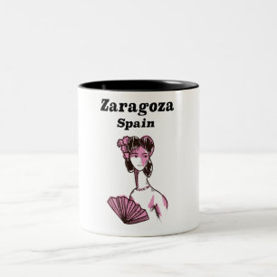Taza Bicolor Poster de viajes vintage de Zaragoza España