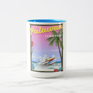 Taza Bicolor Póster de vuelo a Palawan Filipinas