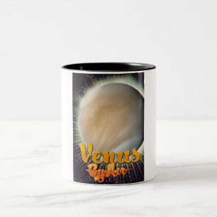 Taza Bicolor Póster de vuelo vintage de Venus By Air