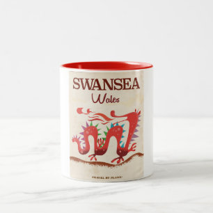 Taza Bicolor Póster del dragón de Swansea Wales
