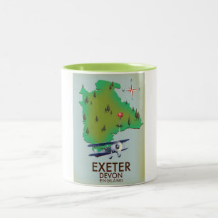 Taza Bicolor Poster del viaje del vintage de Exeter Devon
