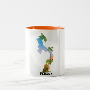 Taza Bicolor Póster ilustrado de mapa de Panamá.