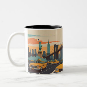 Taza Bicolor Poster Vintage de la Línea de Skyline de la ciudad
