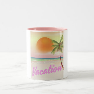 Taza Bicolor poster vintage de playa de vacaciones de los años 