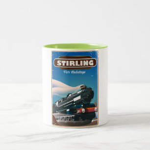Taza Bicolor Póster vintage de tren Stirling Escocia.