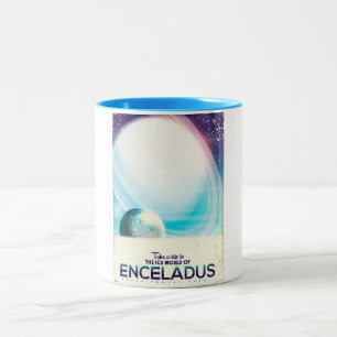 Taza Bicolor Póster vintage de viaje espacial a Encélado