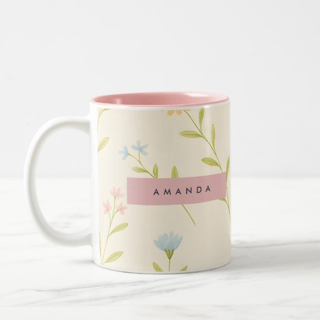 Taza Bicolor Pradera de Flores Silvestres Personalizada Pastel (Izquierda)