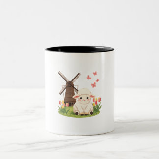 Taza Bicolor Prado de molino de viento ovejas