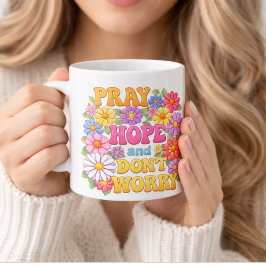 Taza Bicolor PRAY HOPE DON'T WORRY St. Padre Pio Flowers
