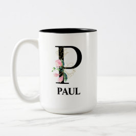 Taza Bicolor Precioso alfabeto de letra P monogramada floral