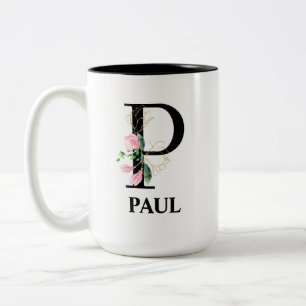 Taza Bicolor Precioso alfabeto de letra P monogramada floral
