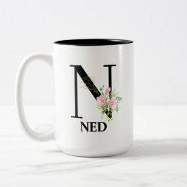 Taza Bicolor Precioso alfabeto floral N monograma